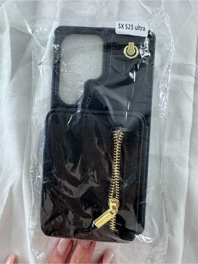 SX S25 Ultra Black Phone Case with Gold Zipper Wallet - Unbranded